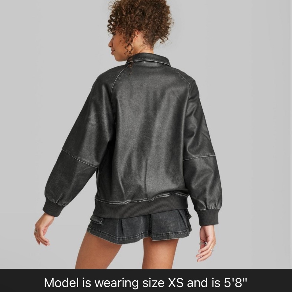 Wild Fable's Women's Distressed Faux Leather Bomber Jacket - Picture 14 of 16